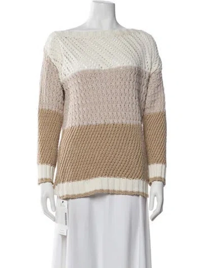 Pre-owned Ramy Brook Striped Bateau Neckline Sweater In Neutral
