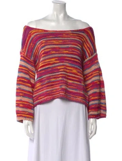Pre-owned Ramy Brook Striped Bateau Neckline Sweater In Pink
