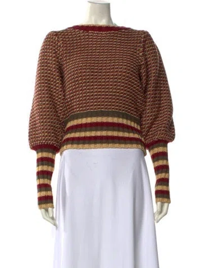 Pre-owned Ramy Brook Striped Bateau Neckline Sweater In Red
