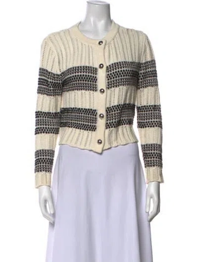 Pre-owned Ramy Brook Striped Crew Neck Sweater In White