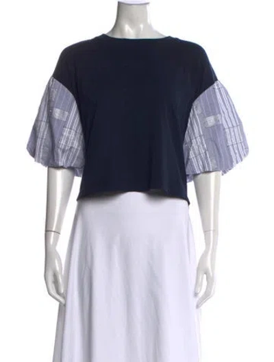 Pre-owned Ramy Brook Striped Crew Neck Top In Blue