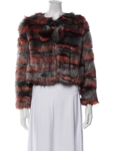 Pre-owned Ramy Brook Striped Faux Fur Jacket In Grey/orange