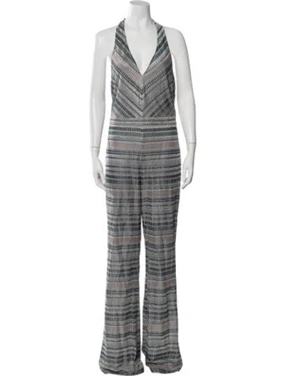 Pre-owned Ramy Brook Striped Halterneck Jumpsuit In Blue/metallic
