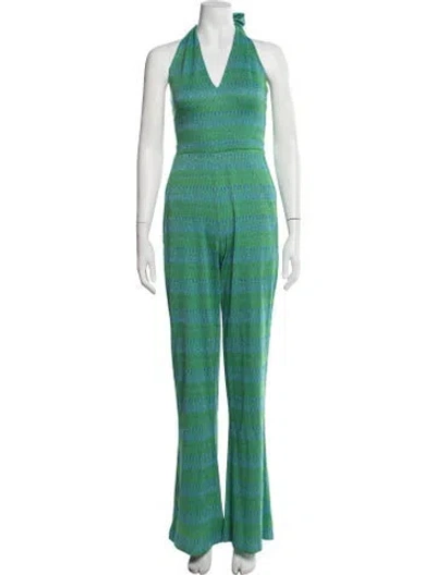 Pre-owned Ramy Brook Striped Halterneck Jumpsuit In Green