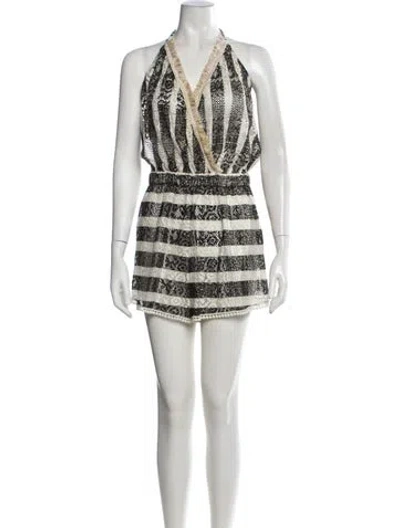 Pre-owned Ramy Brook Striped Halterneck Romper In Neutrals/white
