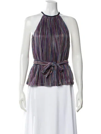 Pre-owned Ramy Brook Striped Halterneck Top In Blue