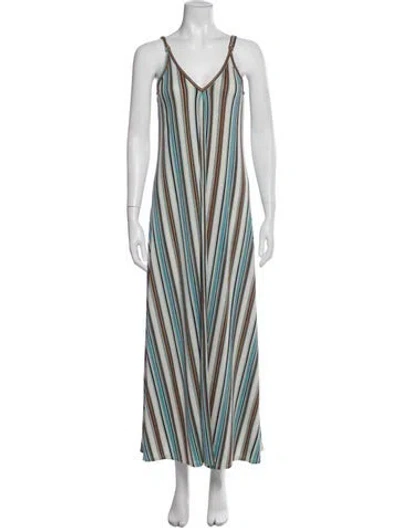 Pre-owned Ramy Brook Striped Long Dress In White