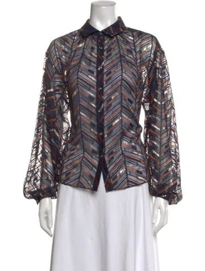 Pre-owned Ramy Brook Striped Long Sleeve Blouse In Multicolor