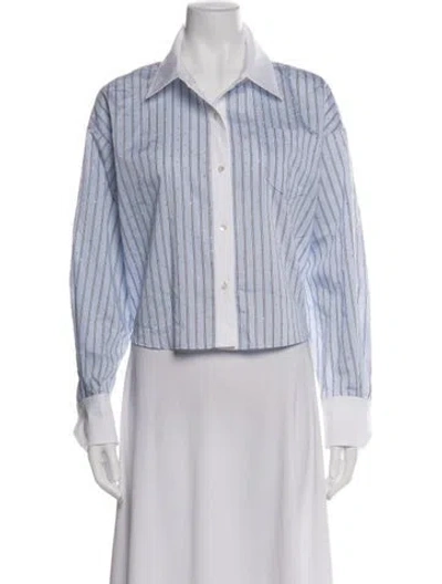 Pre-owned Ramy Brook Striped Long Sleeve Button-up Top In Blue