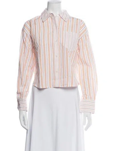 Pre-owned Ramy Brook Striped Long Sleeve Button-up Top In White