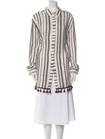 Pre-owned Ramy Brook Striped Long Sleeve Tunic W/ Tags In White
