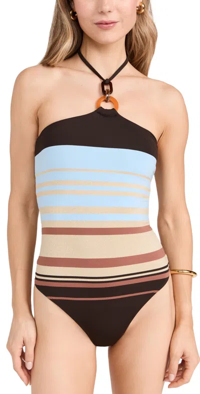 Ramy Brook Striped May One Piece Beach Brown Stripe