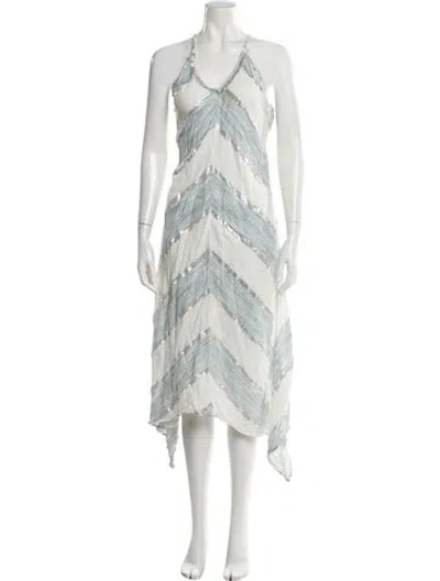Pre-owned Ramy Brook Striped Midi Length Dress In Blue