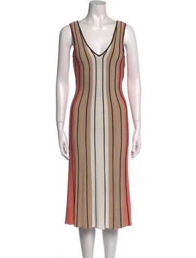 Pre-owned Ramy Brook Striped Midi Length Dress In Orange