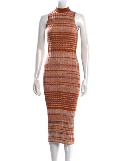 Pre-owned Ramy Brook Striped Midi Length Dress In Orange