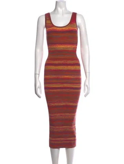 Pre-owned Ramy Brook Striped Midi Length Dress In Orange