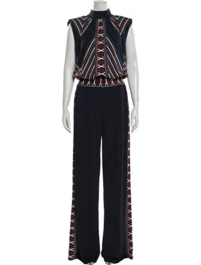 Pre-owned Ramy Brook Striped Mock Neck Jumpsuit In Blue