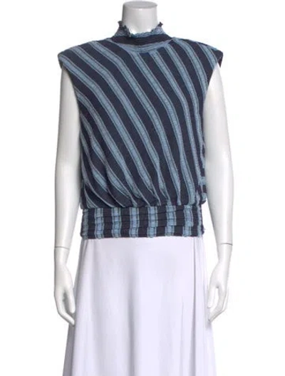 Pre-owned Ramy Brook Striped Mock Neck Top In Blue
