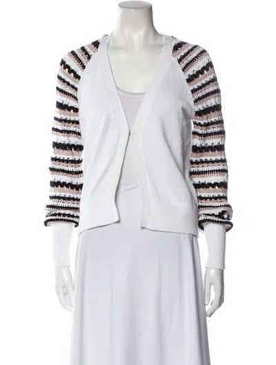 Pre-owned Ramy Brook Striped Plunge Neckline Sweater In White