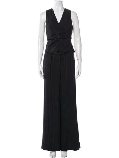 Pre-owned Ramy Brook Striped Ruffle Embellishment Pant Set In Black