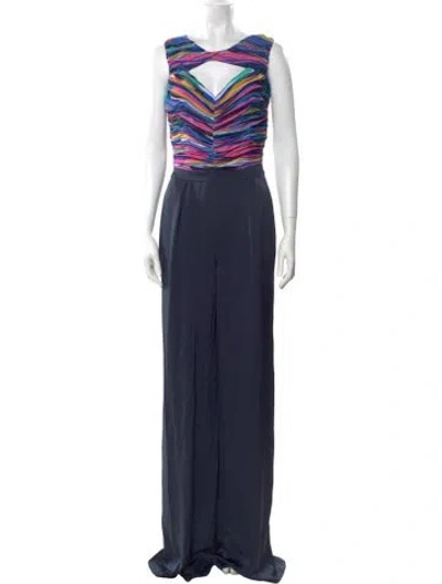Pre-owned Ramy Brook Striped Scoop Neck Jumpsuit In Blue