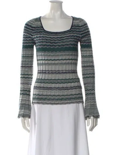 Pre-owned Ramy Brook Striped Scoop Neck Sweater In Green