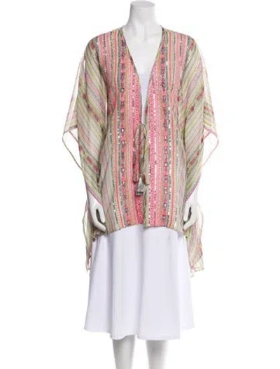 Pre-owned Ramy Brook Striped Sequin Embellishments Cover-up W/ Tags In Green