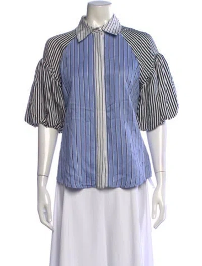 Pre-owned Ramy Brook Striped Short Sleeve Blouse In Blue