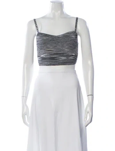Pre-owned Ramy Brook Striped Square Neckline Crop Top In Black