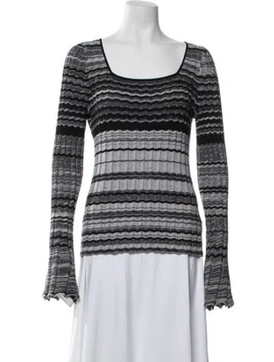 Pre-owned Ramy Brook Striped Square Neckline Sweater In Black/grey