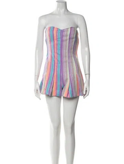 Pre-owned Ramy Brook Striped Strapless Romper In Blue