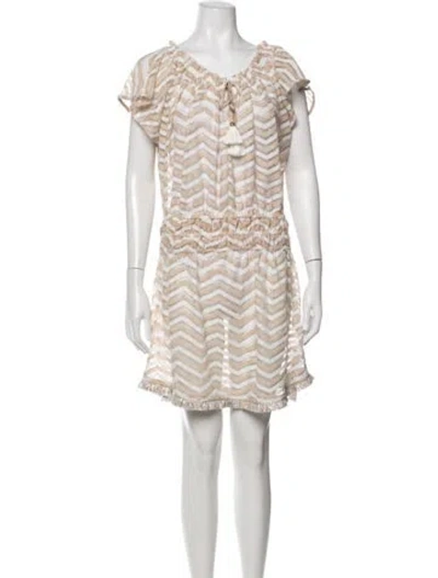 Pre-owned Ramy Brook Striped Tassel Accents Cover-up In Metallic/neutrals/white