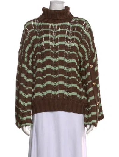 Pre-owned Ramy Brook Striped Turtleneck Sweater In Brown