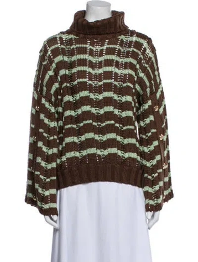 Pre-owned Ramy Brook Striped Turtleneck Sweater W/ Tags In Green