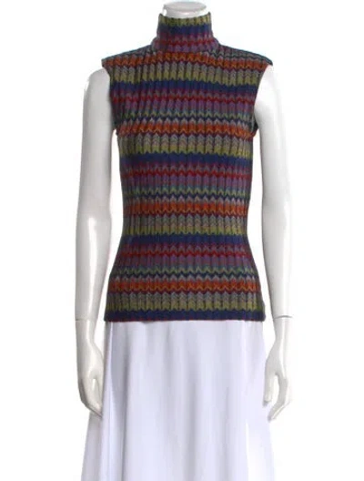 Pre-owned Ramy Brook Striped Turtleneck Top In Blue