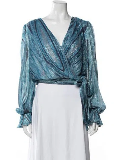 Pre-owned Ramy Brook Striped V-neck Blouse In Blue