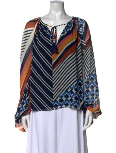 Pre-owned Ramy Brook Striped V-neck Blouse In Blue