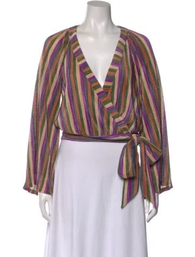 Pre-owned Ramy Brook Striped V-neck Blouse In Purple