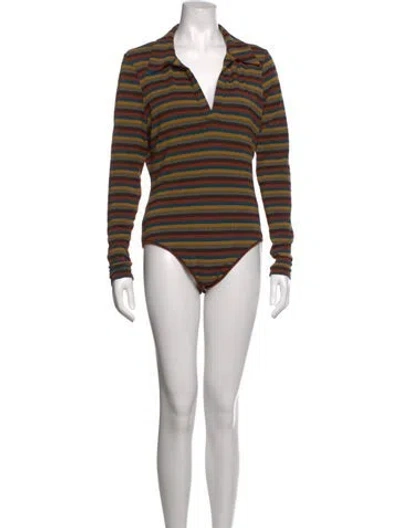 Pre-owned Ramy Brook Striped V-neck Bodysuit In Brown