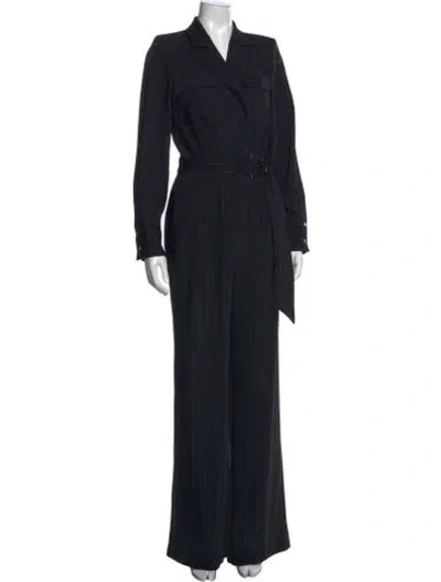 Pre-owned Ramy Brook Striped V-neck Jumpsuit In Black