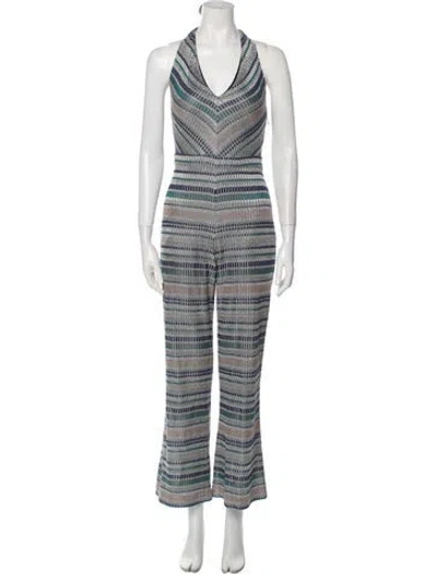 Pre-owned Ramy Brook Striped V-neck Jumpsuit In Blue