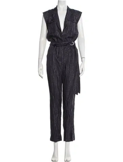 Pre-owned Ramy Brook Striped V-neck Jumpsuit In Blue