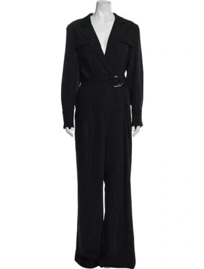 Pre-owned Ramy Brook Striped V-neck Jumpsuit W/ Tags In Black