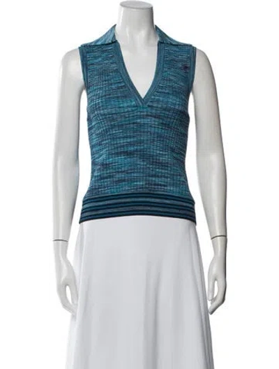 Pre-owned Ramy Brook Striped V-neck Polo In Blue