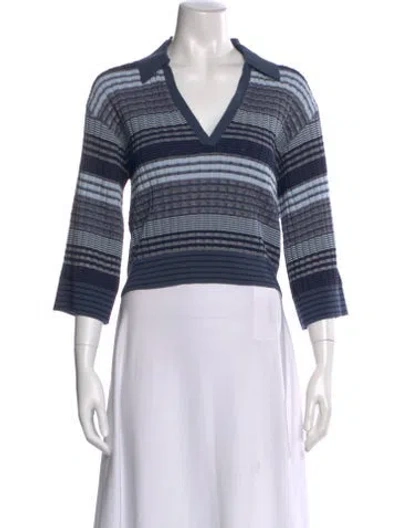 Pre-owned Ramy Brook Striped V-neck Polo W/ Tags In Blue