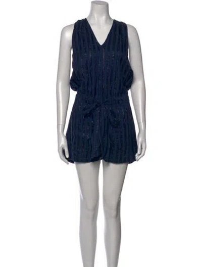 Pre-owned Ramy Brook Striped V-neck Romper W/ Tags In Blue