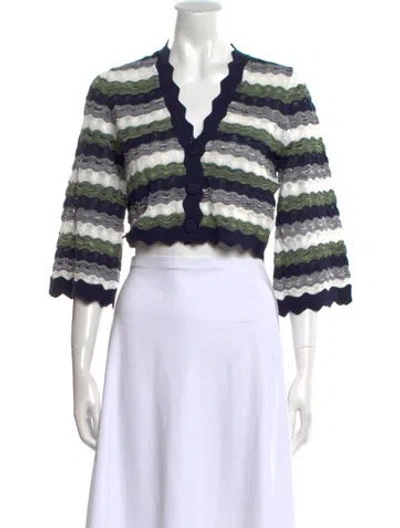 Pre-owned Ramy Brook Striped V-neck Sweater In Blue