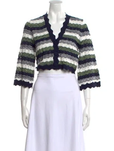 Pre-owned Ramy Brook Striped V-neck Sweater In Blue