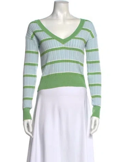 Pre-owned Ramy Brook Striped V-neck Sweater In Blue