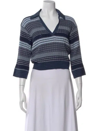 Pre-owned Ramy Brook Striped V-neck Sweater In Blue